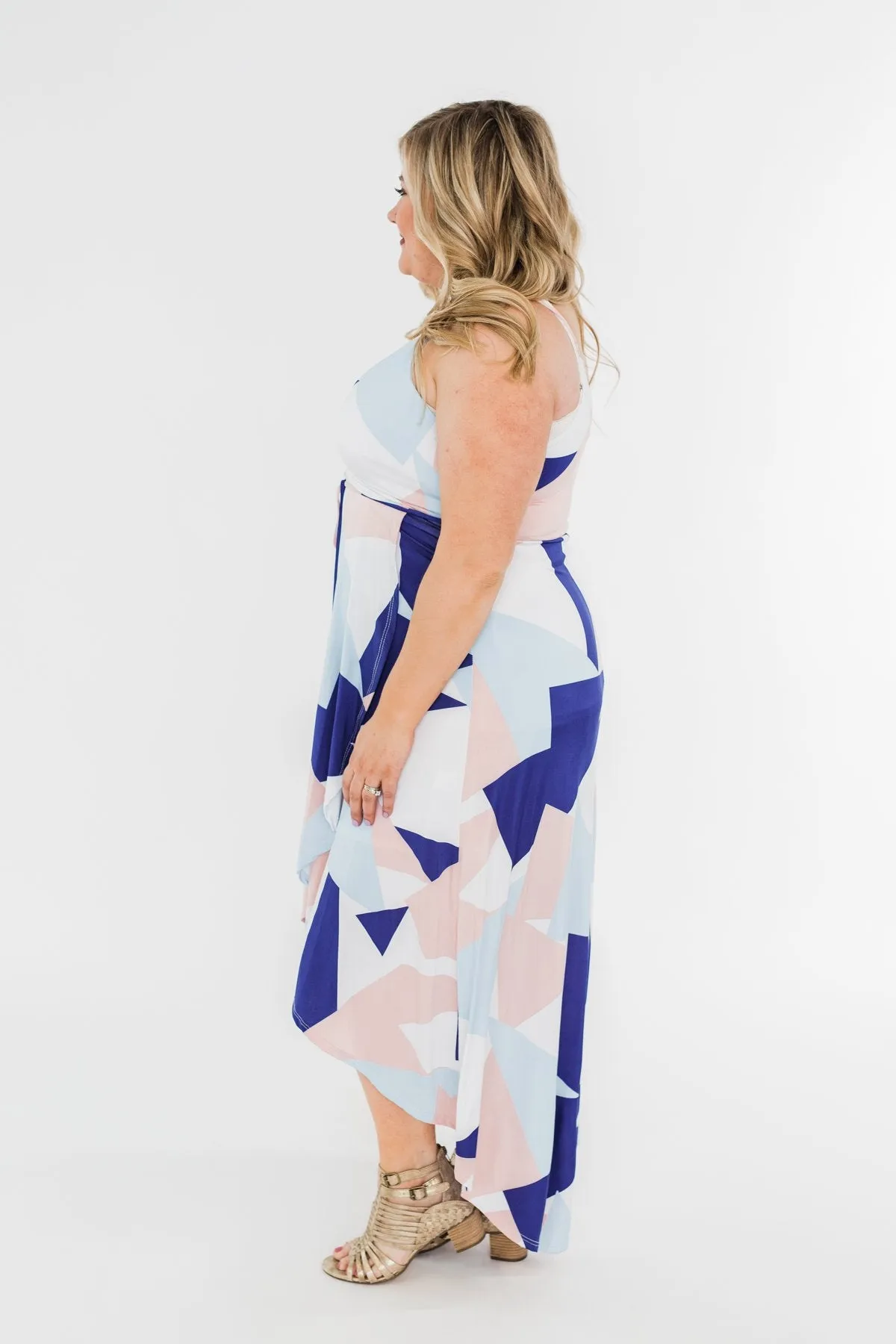 Morning Breeze Hi-Low Dress- Ivory, Blue, & Blush