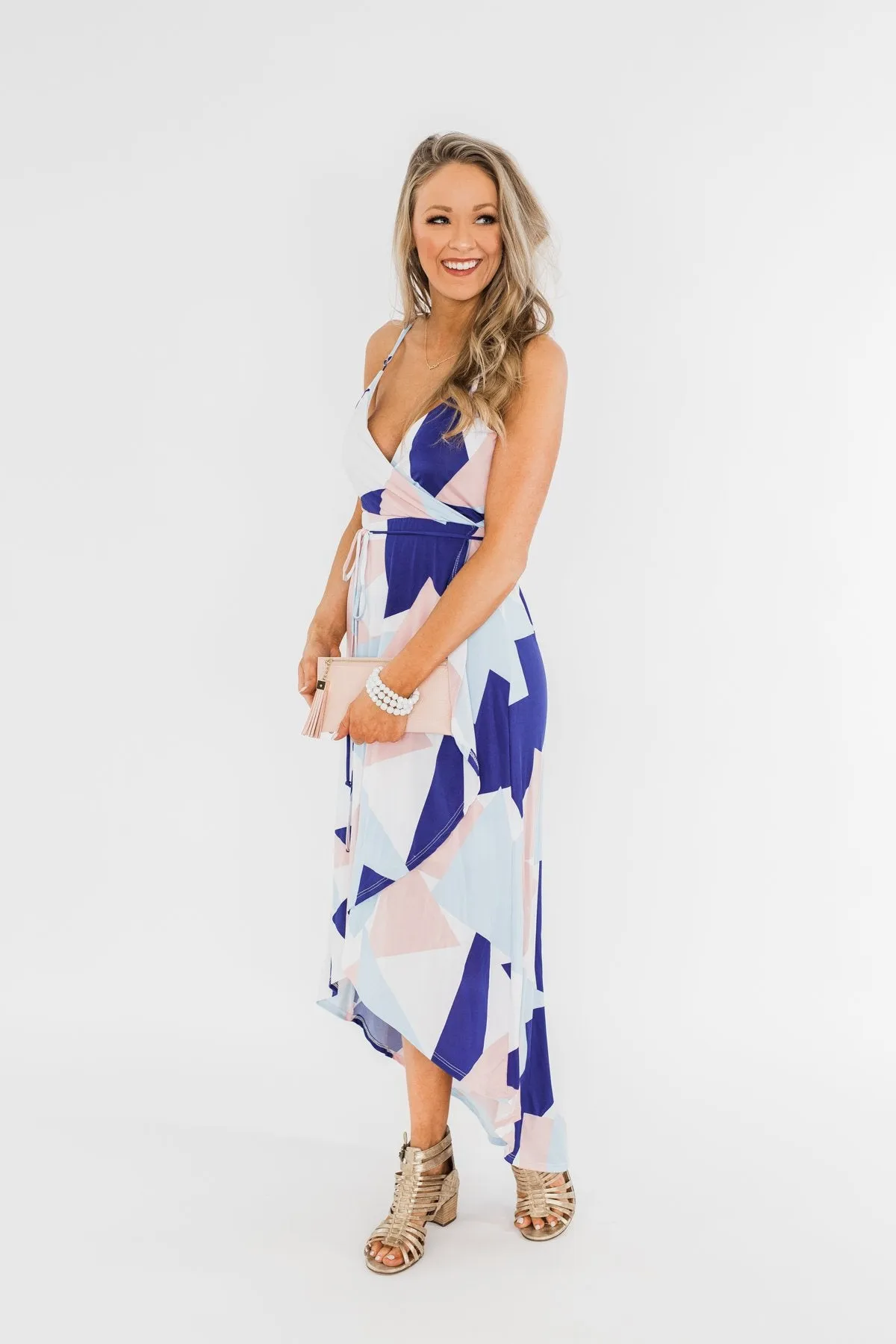 Morning Breeze Hi-Low Dress- Ivory, Blue, & Blush