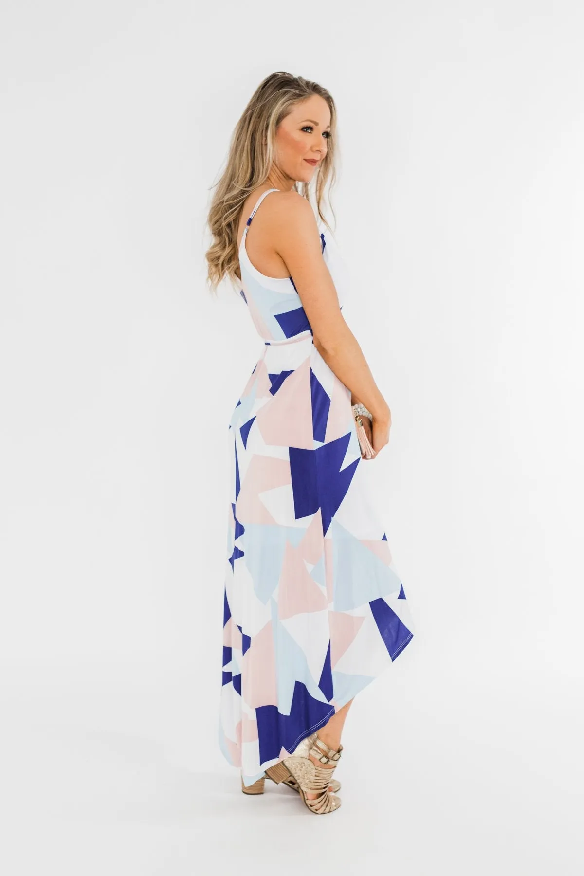 Morning Breeze Hi-Low Dress- Ivory, Blue, & Blush