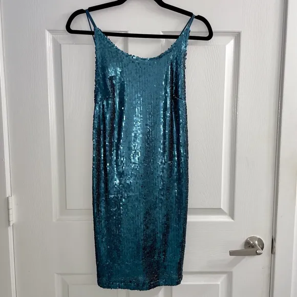 Motel Rocks Sequin Strappy Teal Mini Dress Size Large