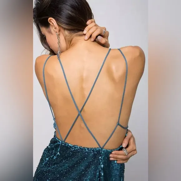 Motel Rocks Sequin Strappy Teal Mini Dress Size Large