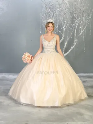 MQ LK143 - A Line Quinceanera Ball Gown with Bead Embellished V-Neck Bodice & Corset Back