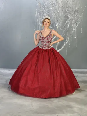MQ LK143 - A Line Quinceanera Ball Gown with Bead Embellished V-Neck Bodice & Corset Back