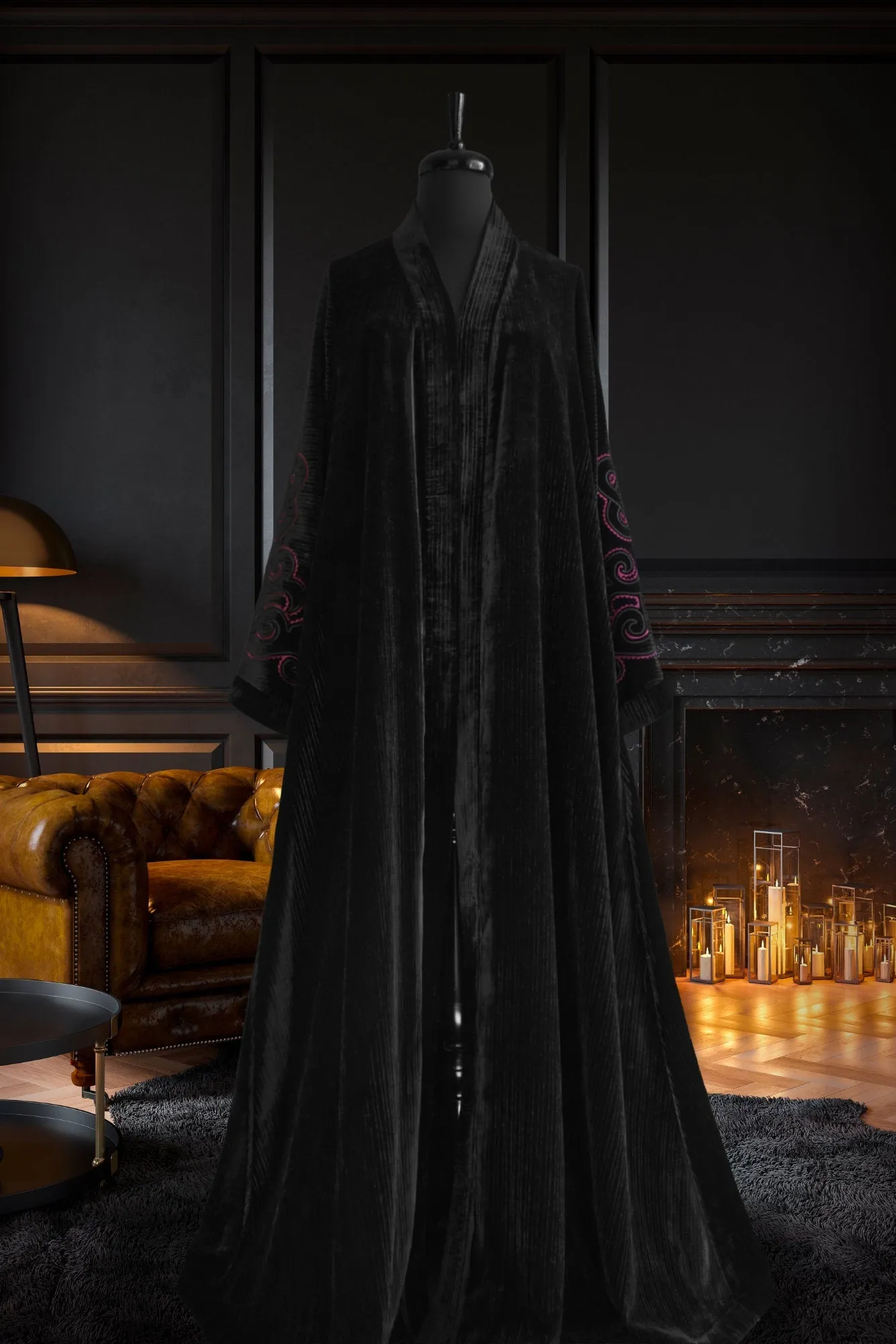 Muslima Black Ruby Velvet Abaya
