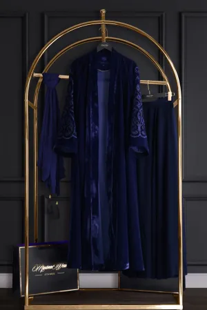 Muslima Navy Blue Velvet Abaya