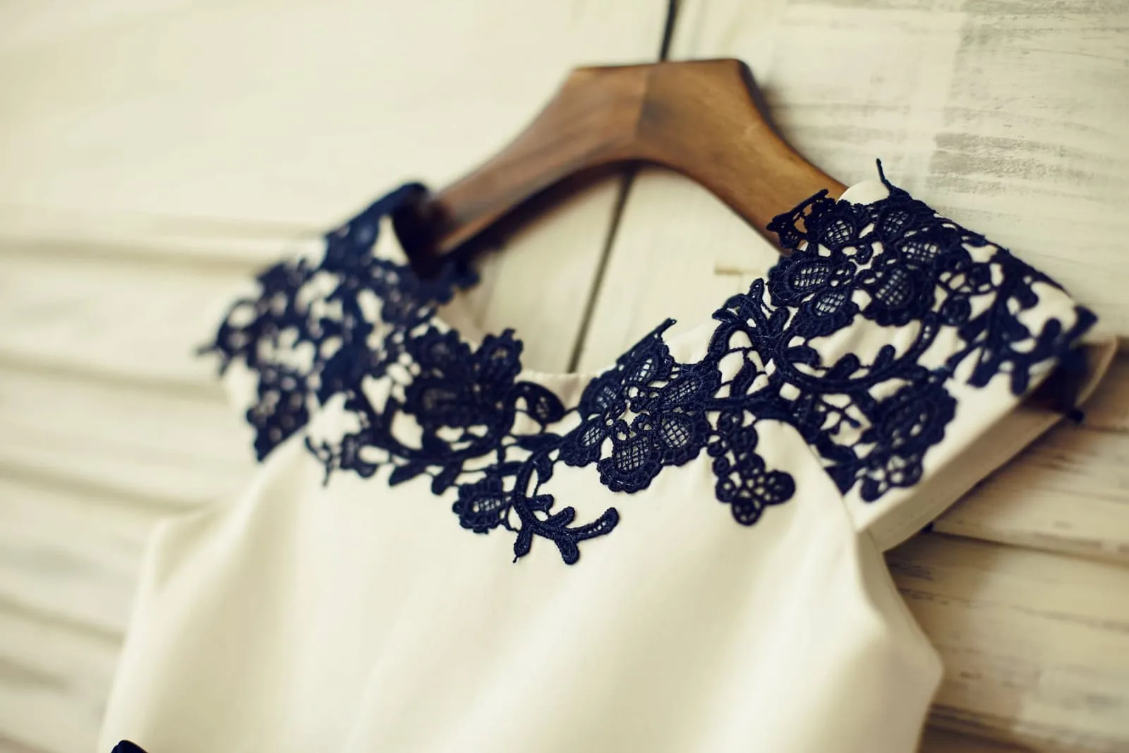 Navy Blue Lace Ivory Satin Organza Flower Girl Dress, Belt