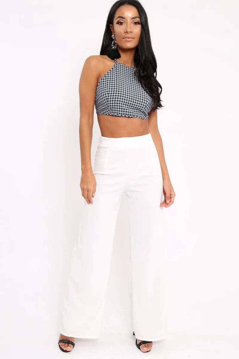Navy Check Halterneck Crop Top - Christie
