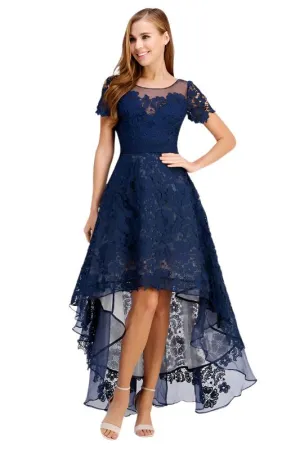 Navy Lace High Low Dress