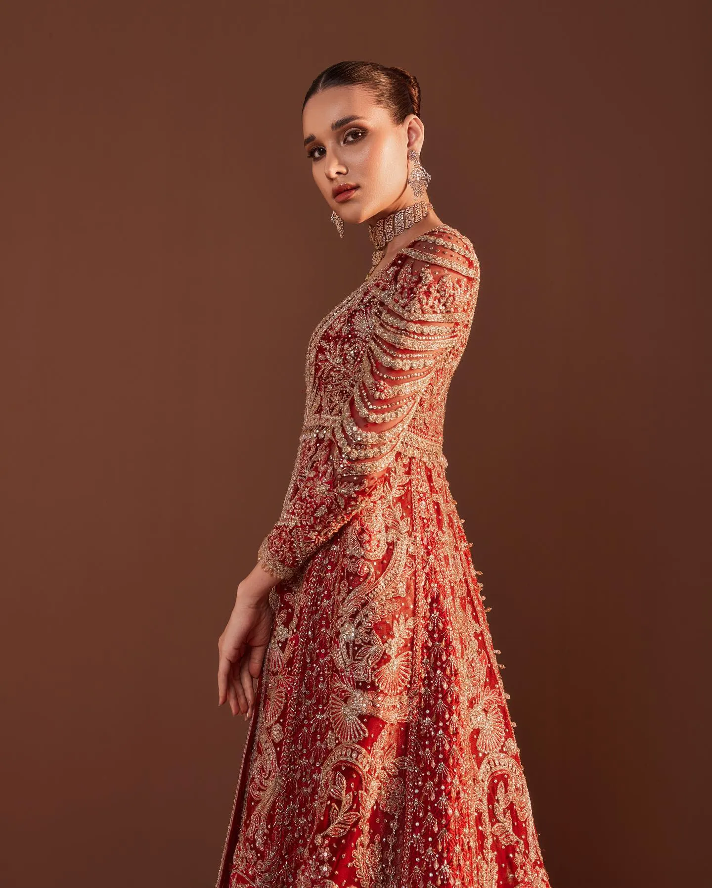 Net Red Lehenga Front Open Gown Indian Bridal Wear