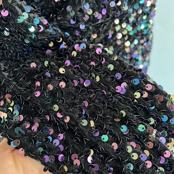 NEW Betsey Johnson Black Sequin Fitted Dress Open Back Size S