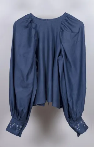 New Season Summer to Fall 2024-Top Racer Embroidered Silk Midnight Blue-MB/TS/053-Suzanne-Fashion Edit Hemji