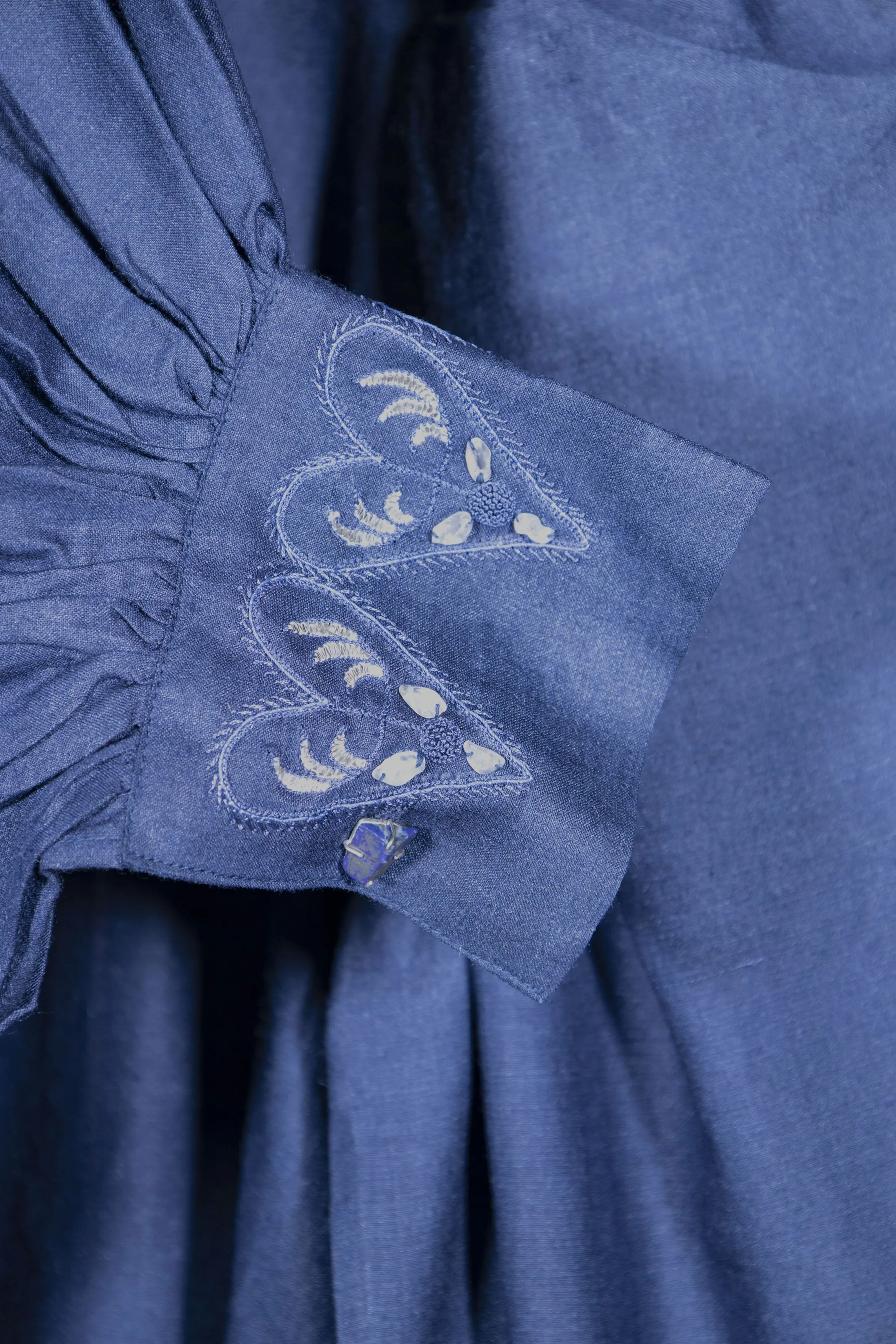New Season Summer to Fall 2024-Top Racer Embroidered Silk Midnight Blue-MB/TS/053-Suzanne-Fashion Edit Hemji