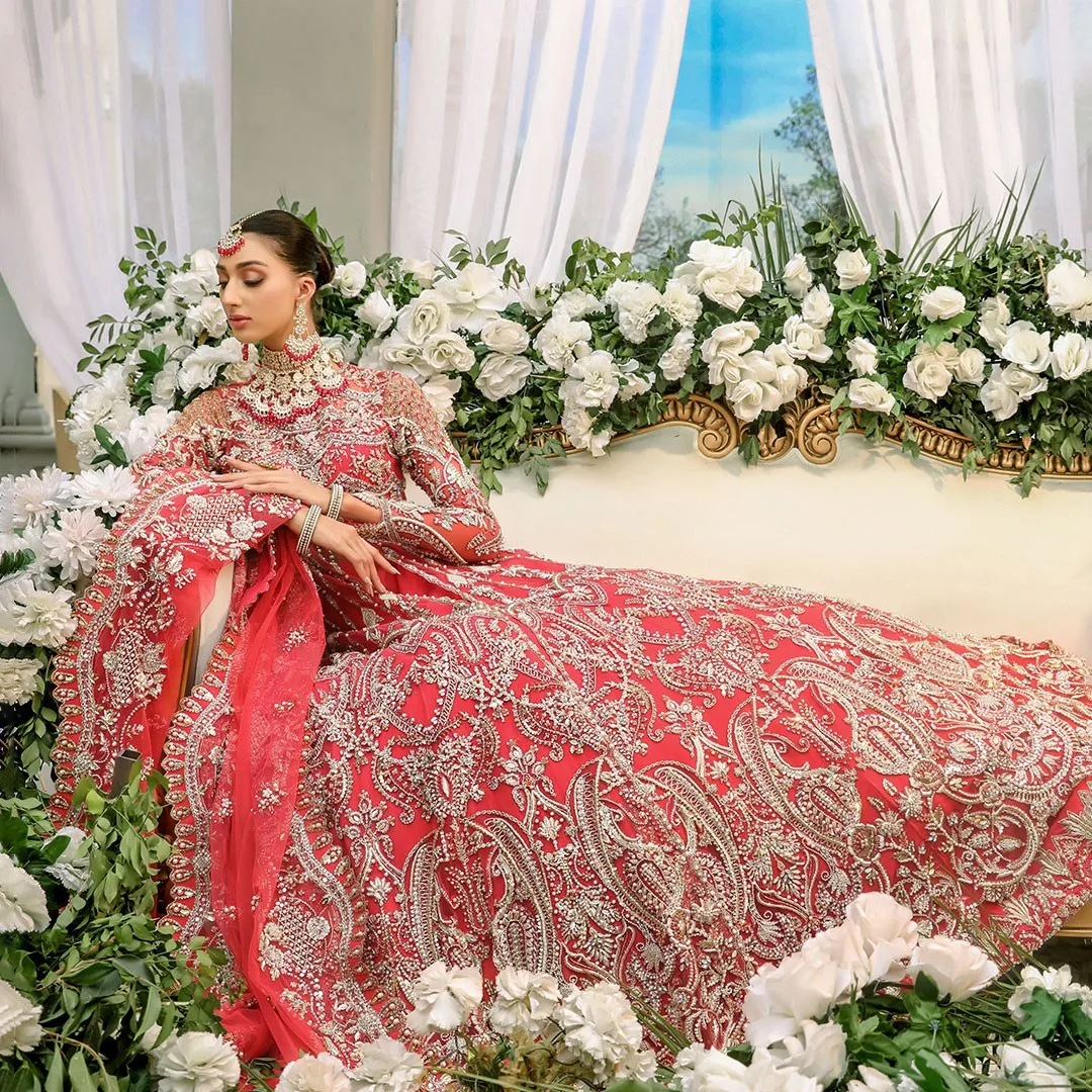 Nomi Ansari Pink Front Open Gown Lehenga Pakistani Wedding Dresses