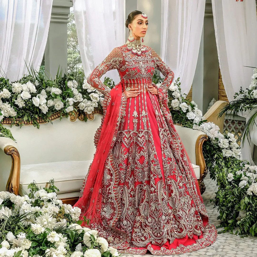 Nomi Ansari Pink Front Open Gown Lehenga Pakistani Wedding Dresses