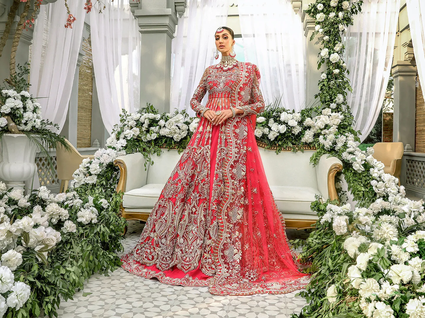 Nomi Ansari Pink Front Open Gown Lehenga Pakistani Wedding Dresses