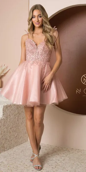 Nox Anabel F732 Short A-Line Sweetheart Beaded Bodice Tie Strap