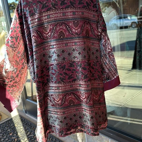 NWT Dress Forum paisley burn out velvet kimono lined-sheer arm cardigan M L XL