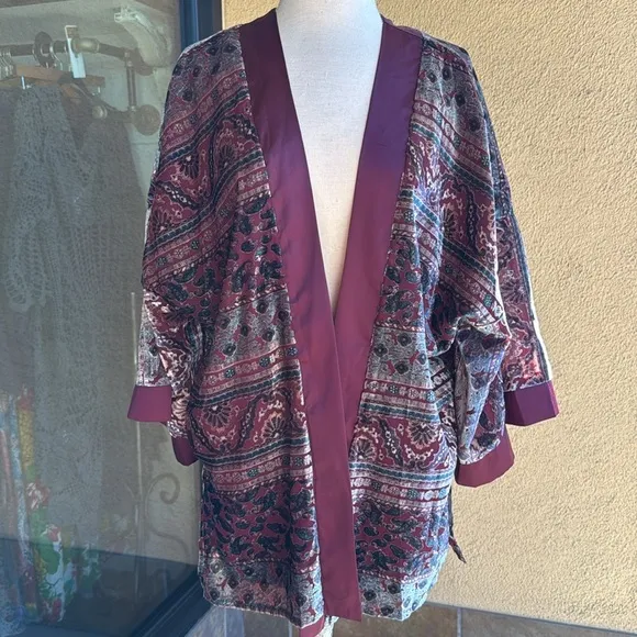 NWT Dress Forum paisley burn out velvet kimono lined-sheer arm cardigan M L XL
