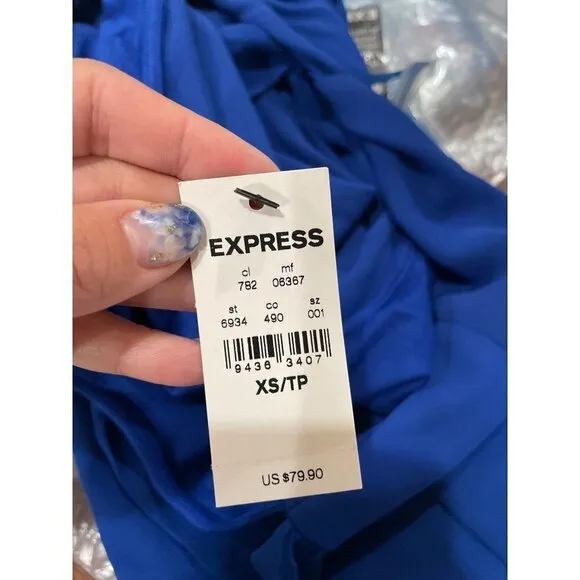 NWT Express Royal Blue High Low Belted Sleeveless Dress Womens Size XS Open Back