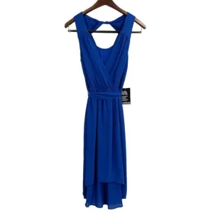 NWT Express Royal Blue High Low Belted Sleeveless Dress Womens Size XS Open Back