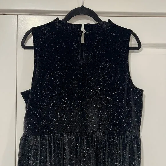 NWT J Crew Sleeveless Midi Velvet Dress‎ with Sparkles Black Size 14 MSRP $128