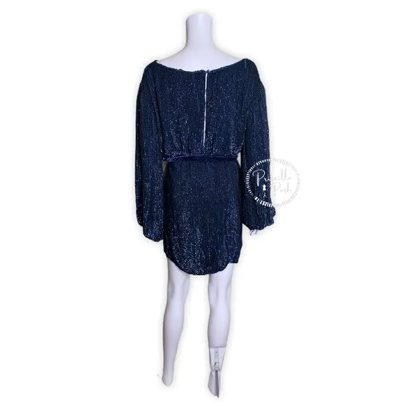 NWT Retrofete Selma Sequin Dress Navy Blue