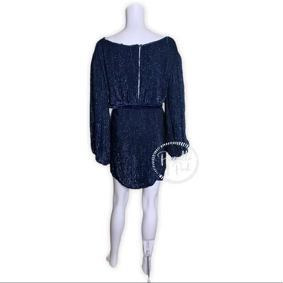 NWT Retrofete Selma Sequin Dress Navy Blue