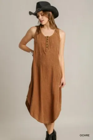 Ochre Mineral Wash Linen High Low Dress