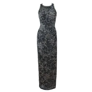 OLEG CASSINI Black and Gold Beaded Gown Size 8