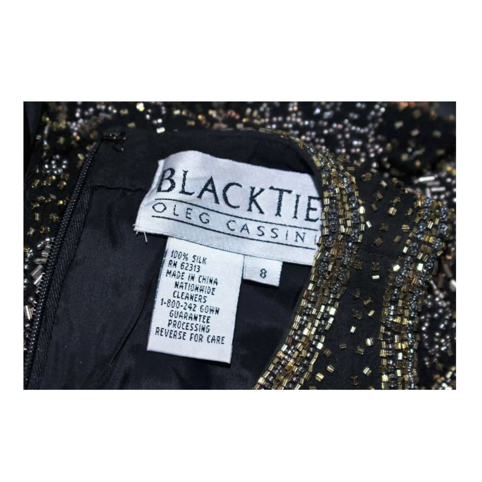 OLEG CASSINI Black and Gold Beaded Gown Size 8