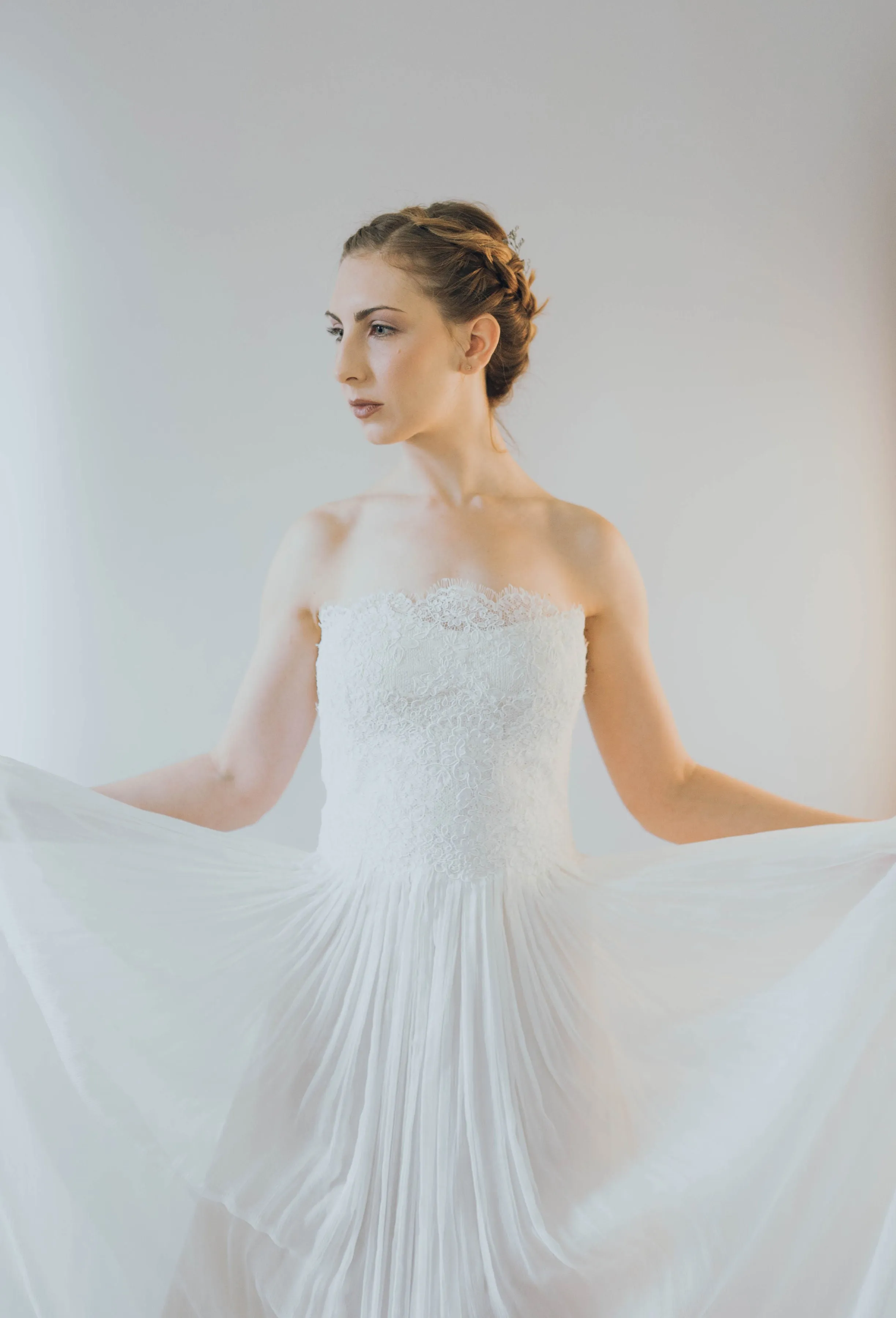 ON6180 Ethereal Lace Strapless Trained Wedding Dress