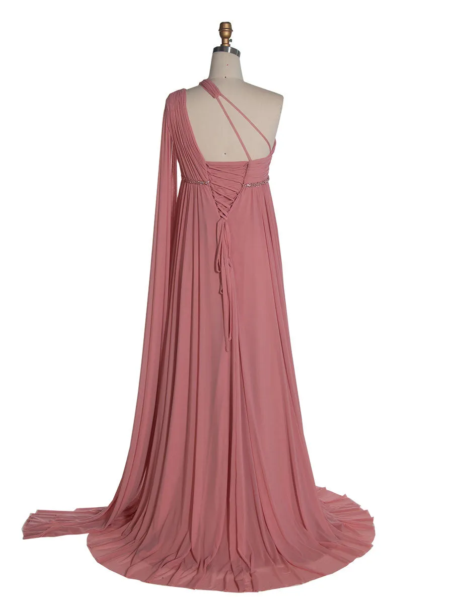 One-Shoulder Cape Sleeve Maternity Babyshower Dress Soft Mesh Maternity Dress Photoshoot #18811-1