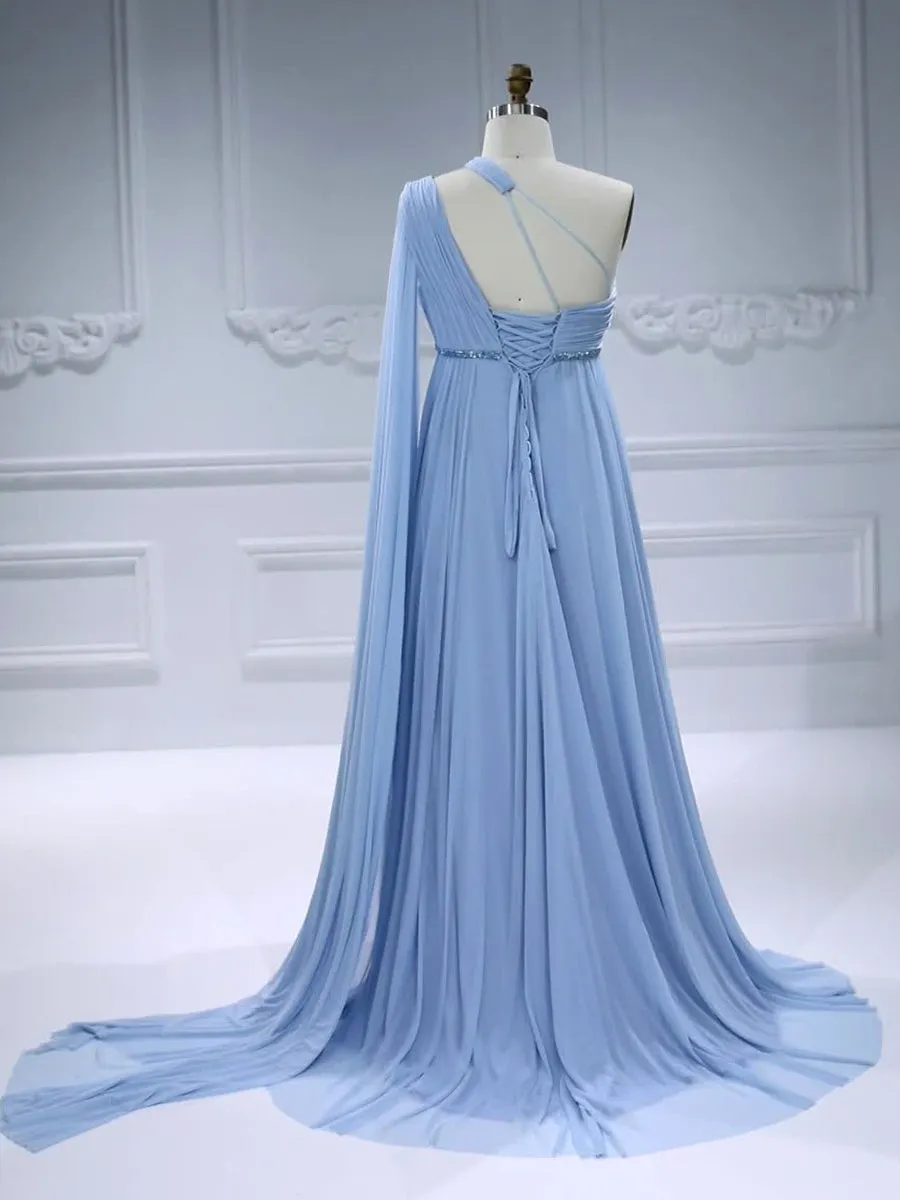 One-Shoulder Cape Sleeve Maternity Babyshower Dress Soft Mesh Maternity Dress Photoshoot #18811-1