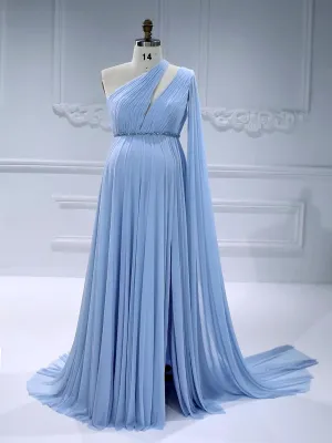 One-Shoulder Cape Sleeve Maternity Babyshower Dress Soft Mesh Maternity Dress Photoshoot #18811-1