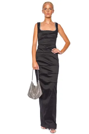 Onyx Black Embellished Ruched Gown