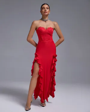 Open Back Lace Bustier Maxi Dress