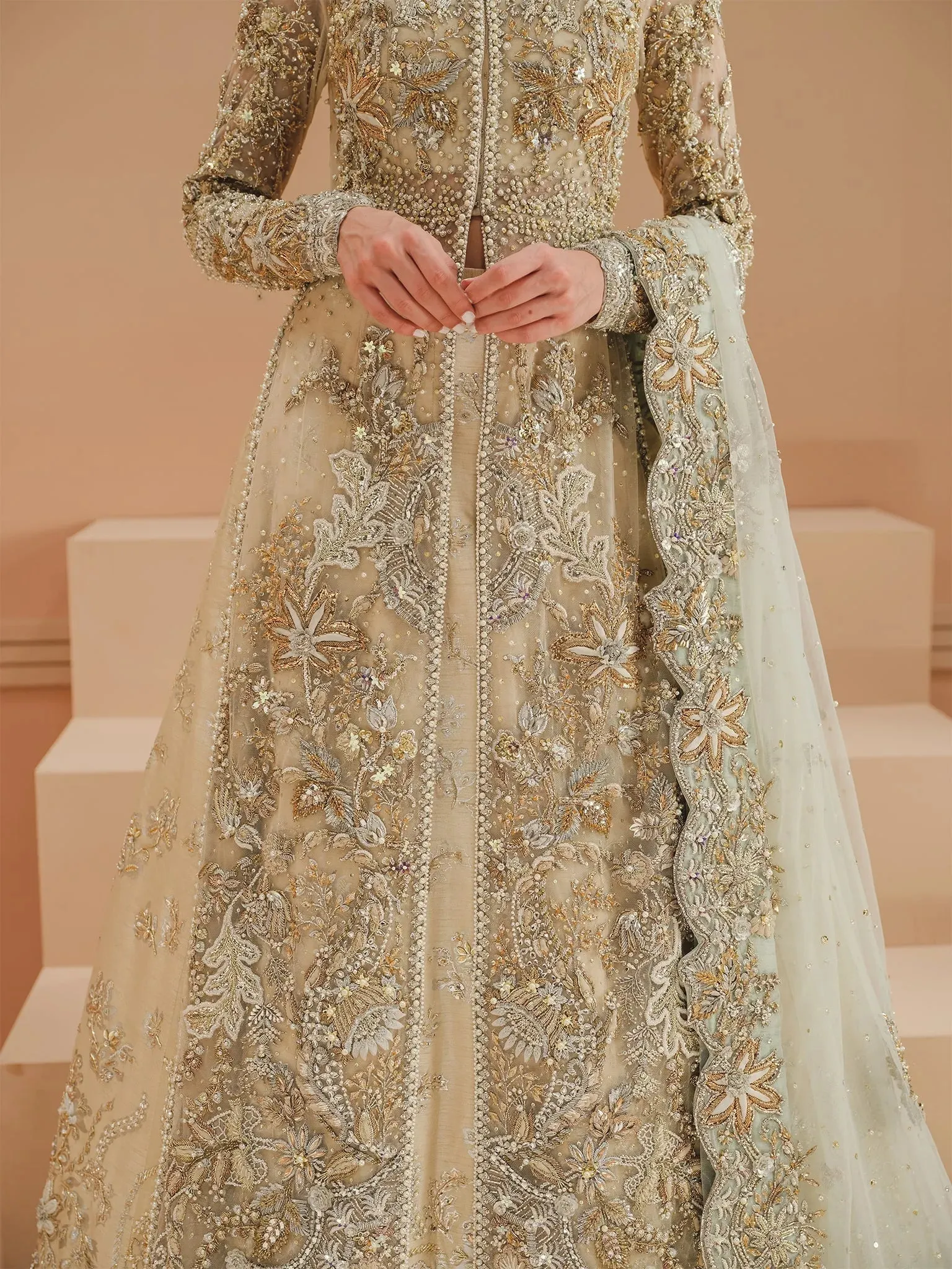 Open Gown Lehenga and Dupatta Pakistani Bridal Dress