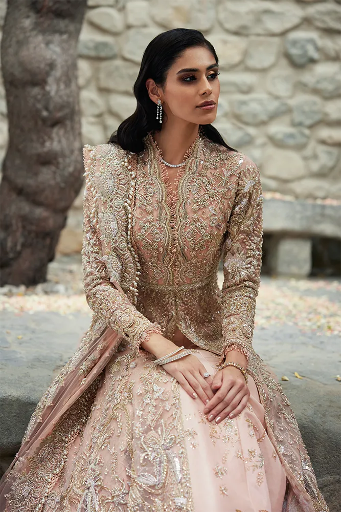 Open Gown Lehenga Dupatta Pink Pakistani Bridal Dress