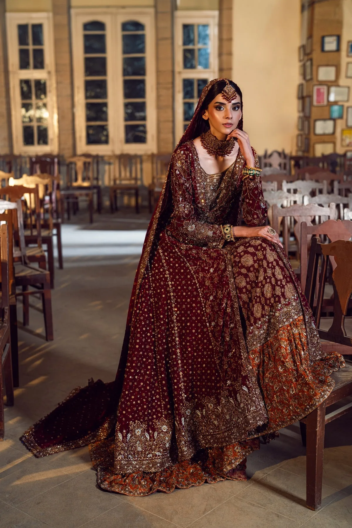 Open Pishwas Lehenga and Dupatta Pakistani Bridal Dress