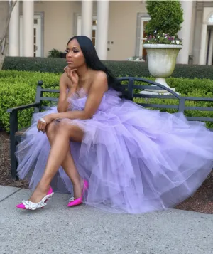 Oyemwen Veronica Tiered High Low Tulle Maxi Tutu Dress Lavendar