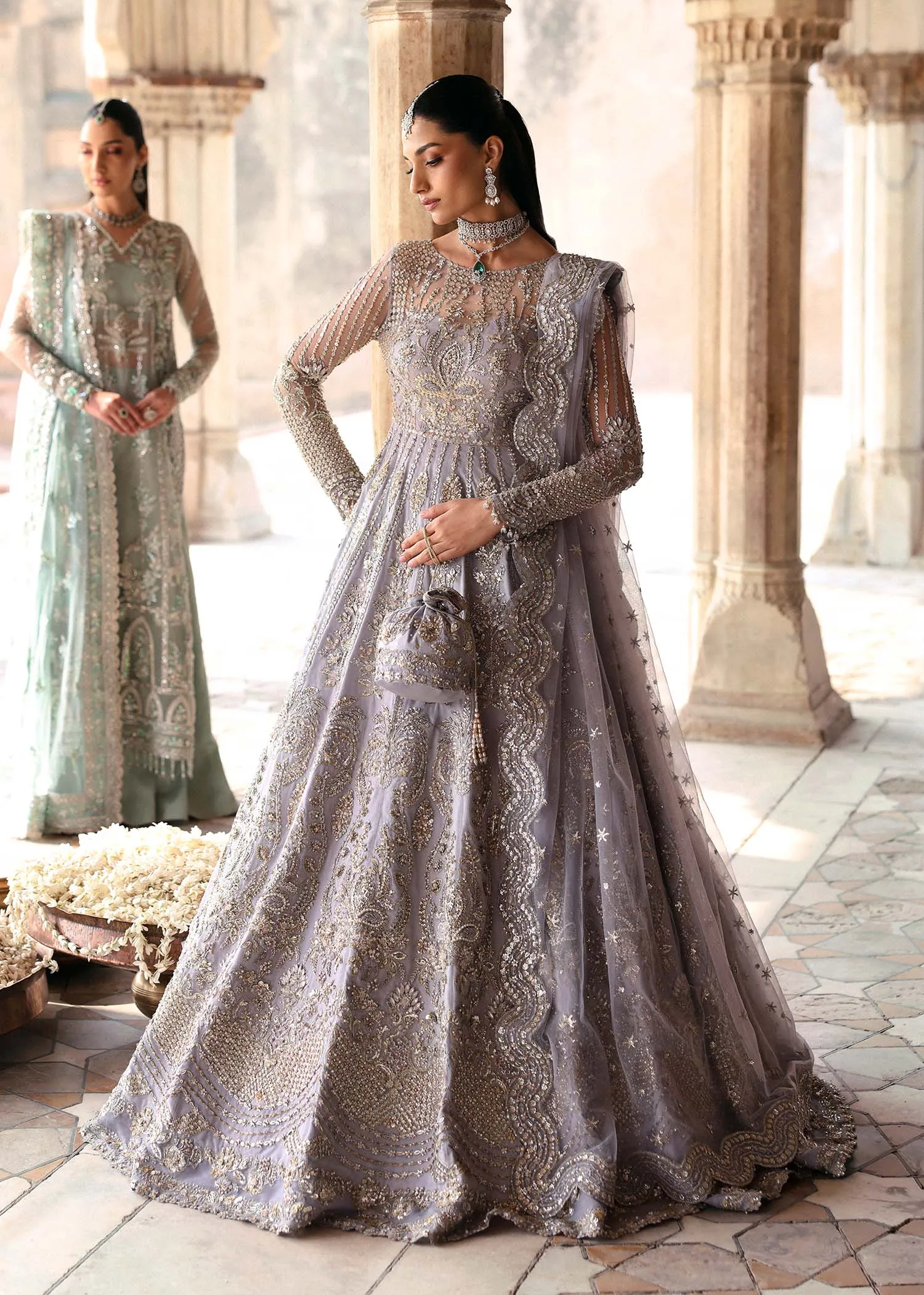 Pakistani Bridal Dress in Embellished Net Gown Style