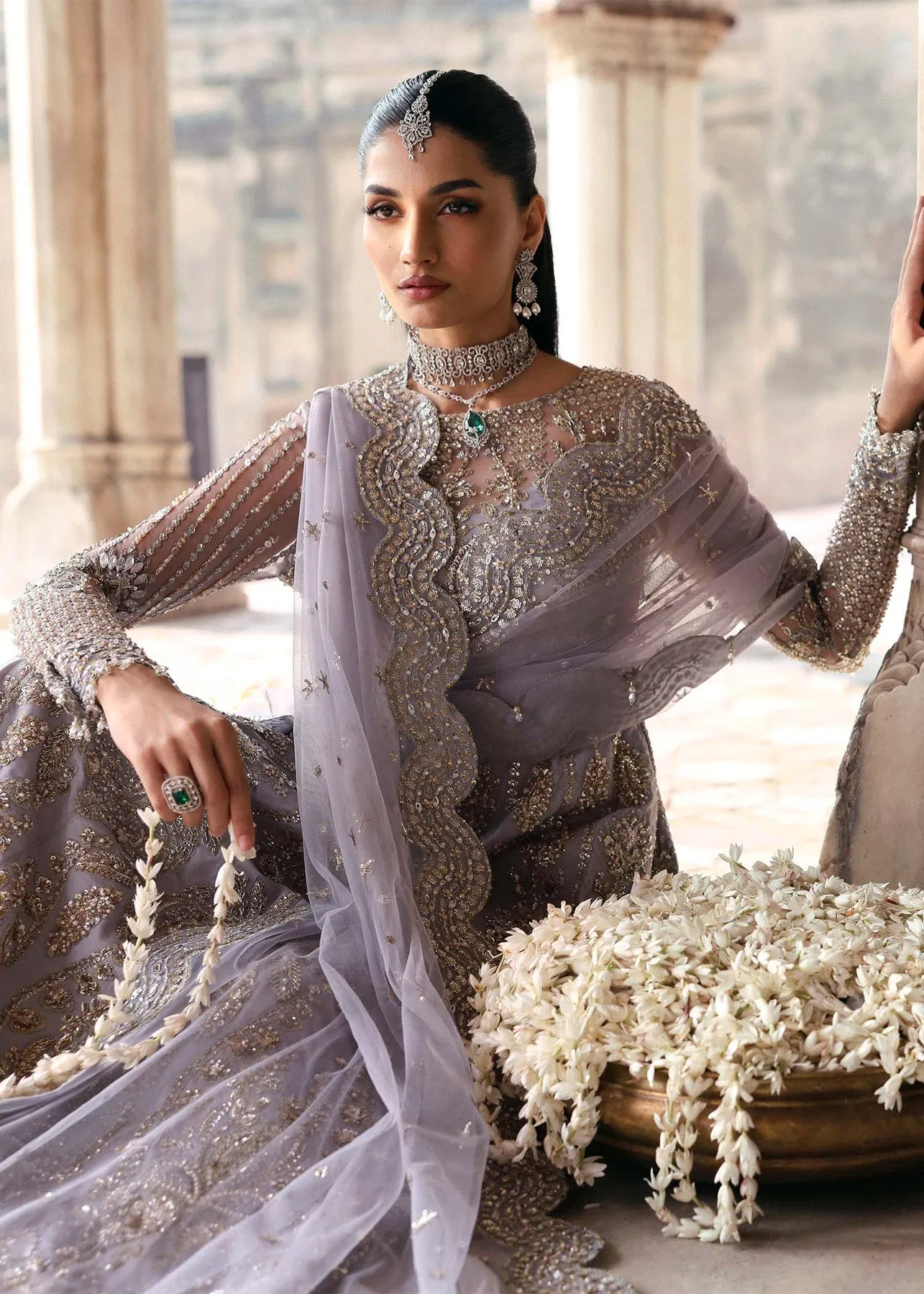 Pakistani Bridal Dress in Embellished Net Gown Style