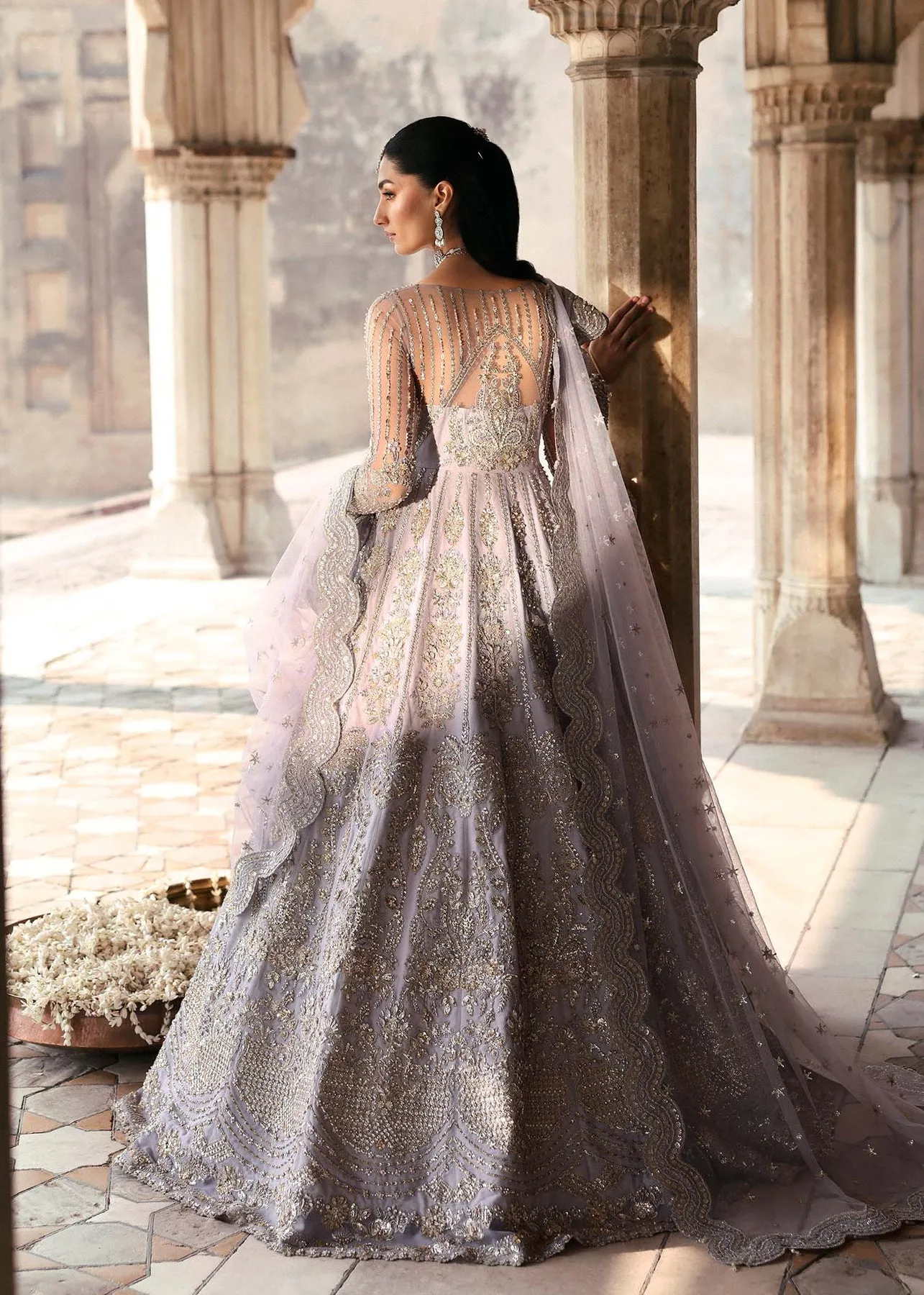 Pakistani Bridal Dress in Embellished Net Gown Style