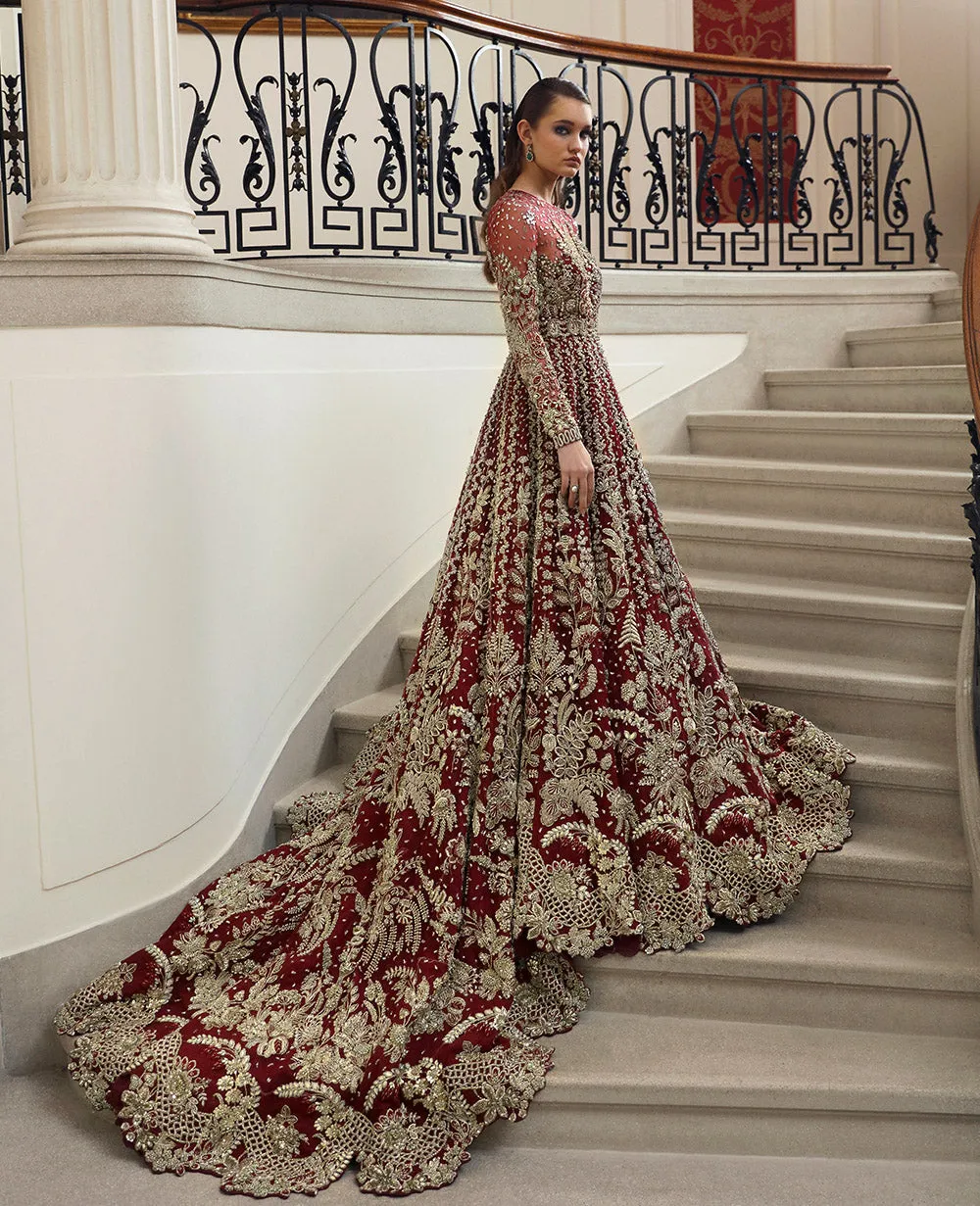 Pakistani Bridal Dress in Embellished Red Gown Style