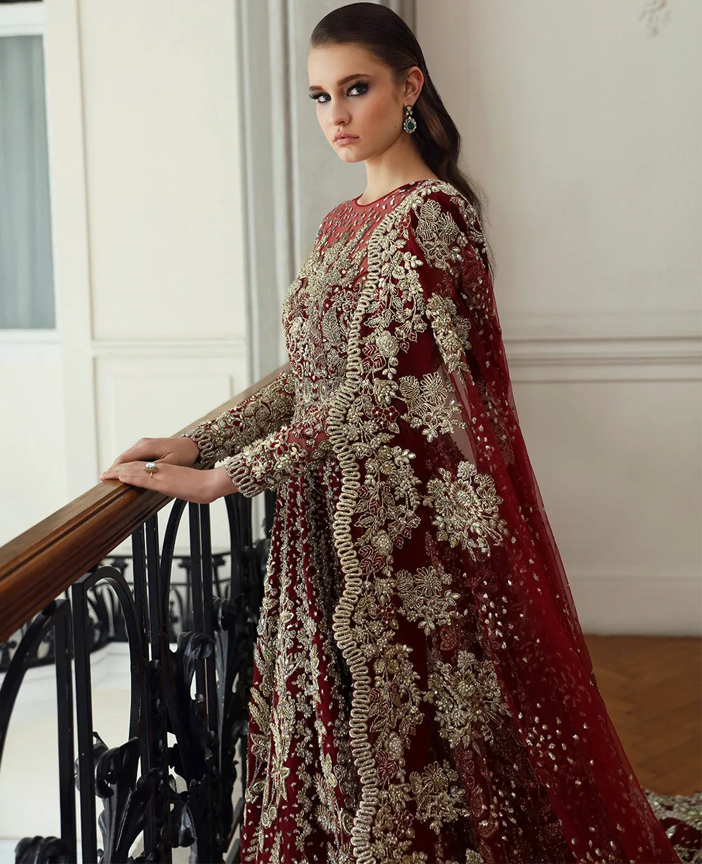 Pakistani Bridal Dress in Embellished Red Gown Style