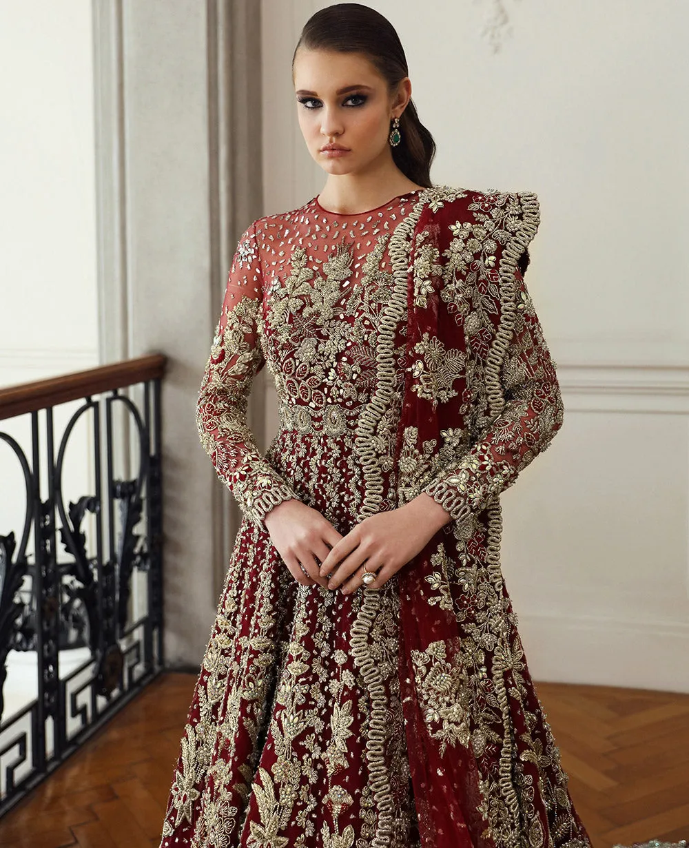 Pakistani Bridal Dress in Embellished Red Gown Style