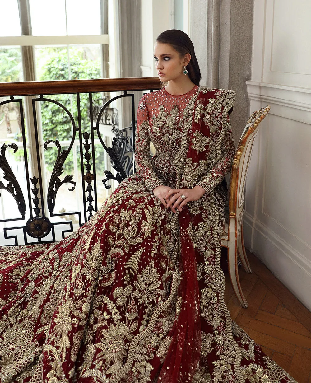 Pakistani Bridal Dress in Embellished Red Gown Style