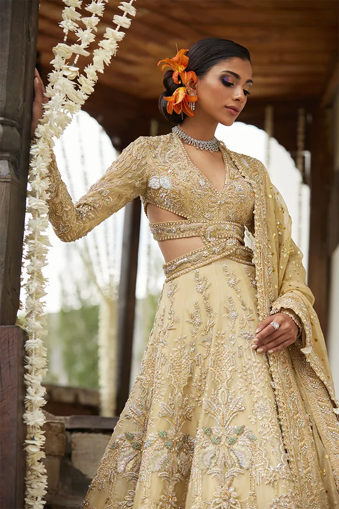 Pakistani Bridal Dress in Gown Dupatta Lehenga Style