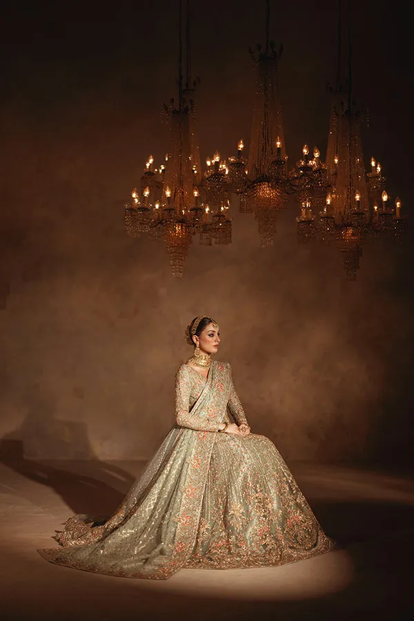 Pakistani Bridal Dress in Gown Lehenga Dupatta Style