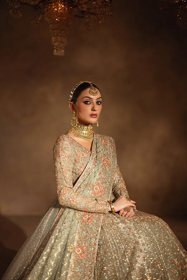 Pakistani Bridal Dress in Gown Lehenga Dupatta Style